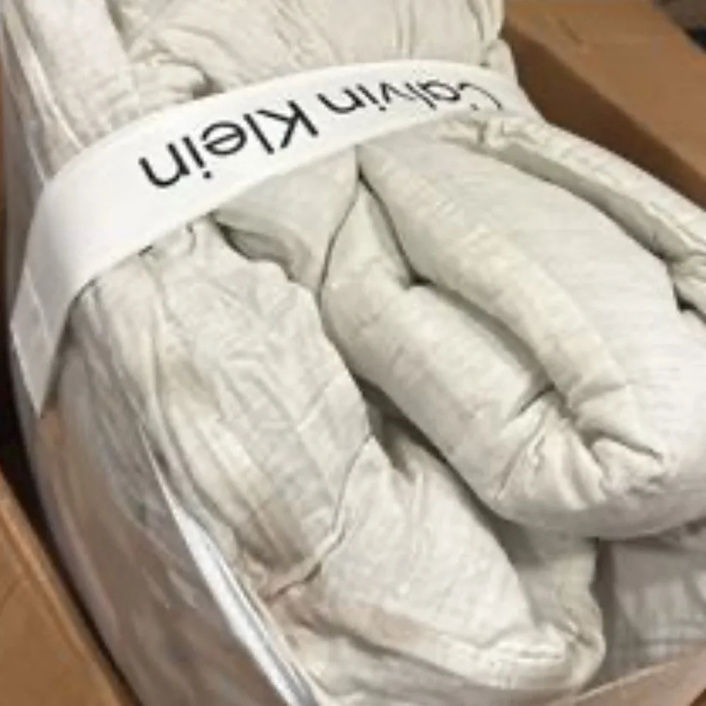 New Calvin Klein Shadow Branches Cotton Beige Comforter Set Sz Queen Open Box